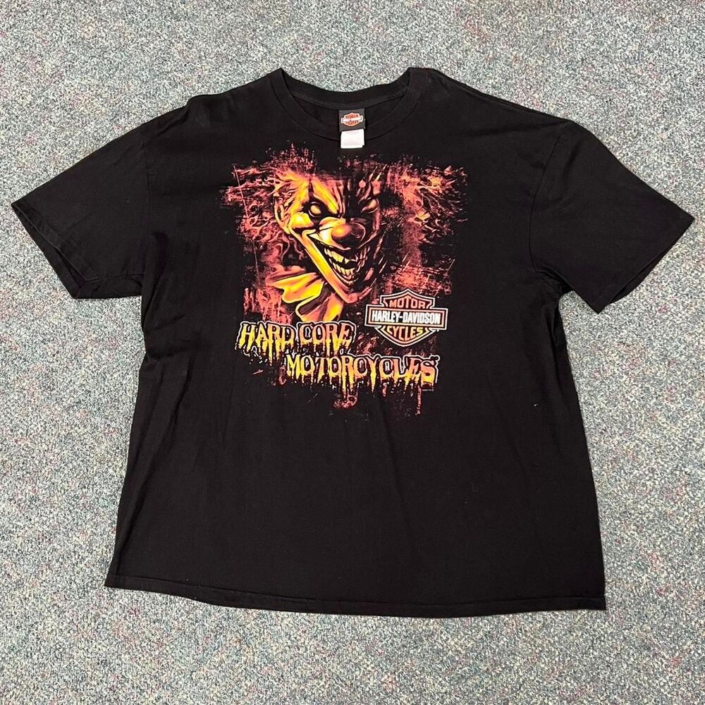 Harley Davidson Thunder Tower Hard Core Motorcycles Flaming Clown Graphic Tee